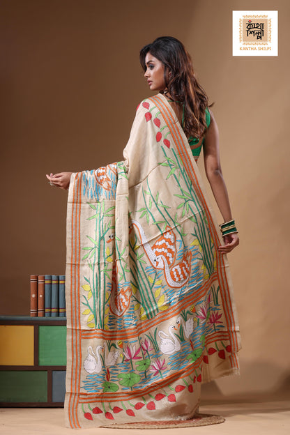 Pure Gachi Tussar Kantha Stitch Saree SN2631594