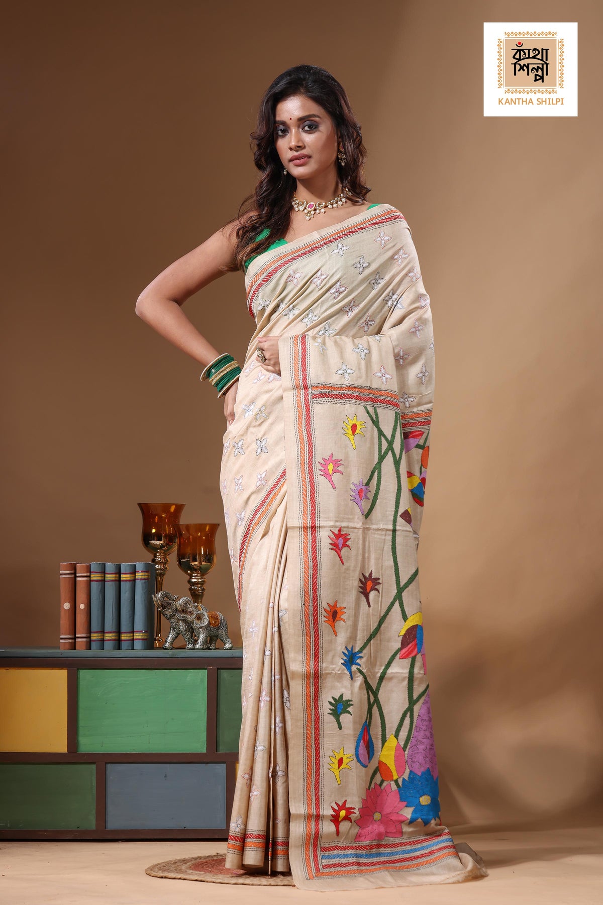 Pure Gachi Tussar Kantha Stitch Saree SN2631601
