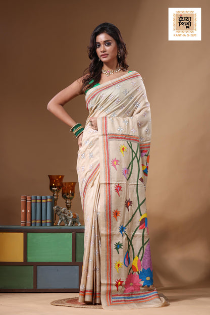 Pure Gachi Tussar Kantha Stitch Saree SN2631601