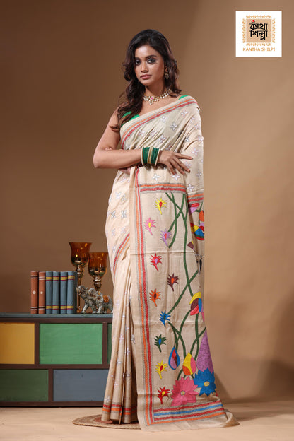 Pure Gachi Tussar Kantha Stitch Saree SN2631601
