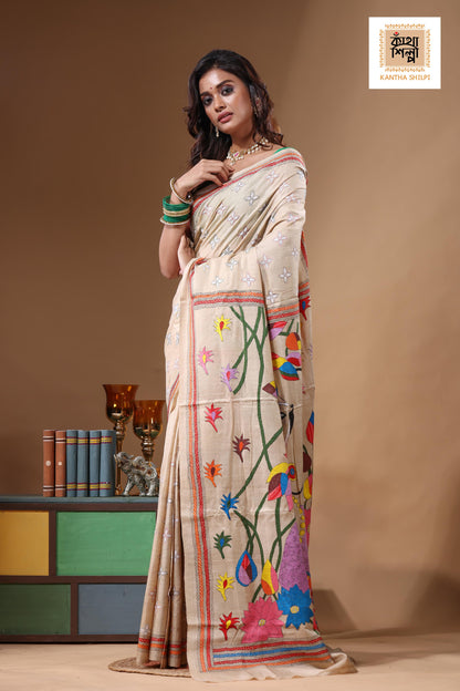 Pure Gachi Tussar Kantha Stitch Saree SN2631601