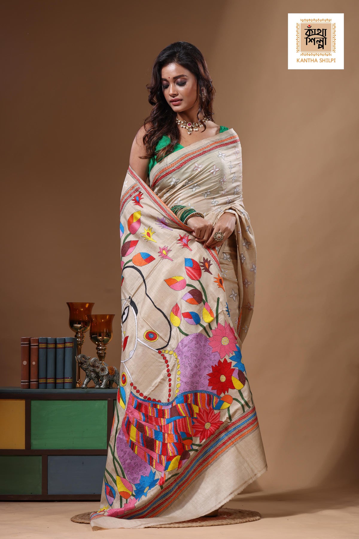 Pure Gachi Tussar Kantha Stitch Saree SN2631601