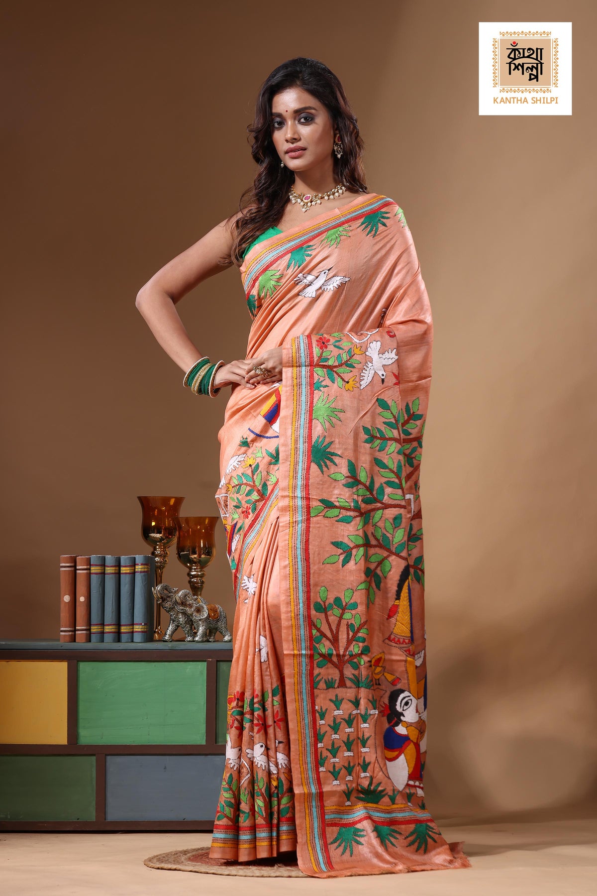 Dye Pure Gachi Tussar Kantha Stitch Saree SN2631607