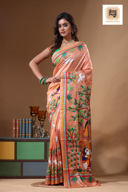 Dye Pure Gachi Tussar Kantha Stitch Saree SN2631607