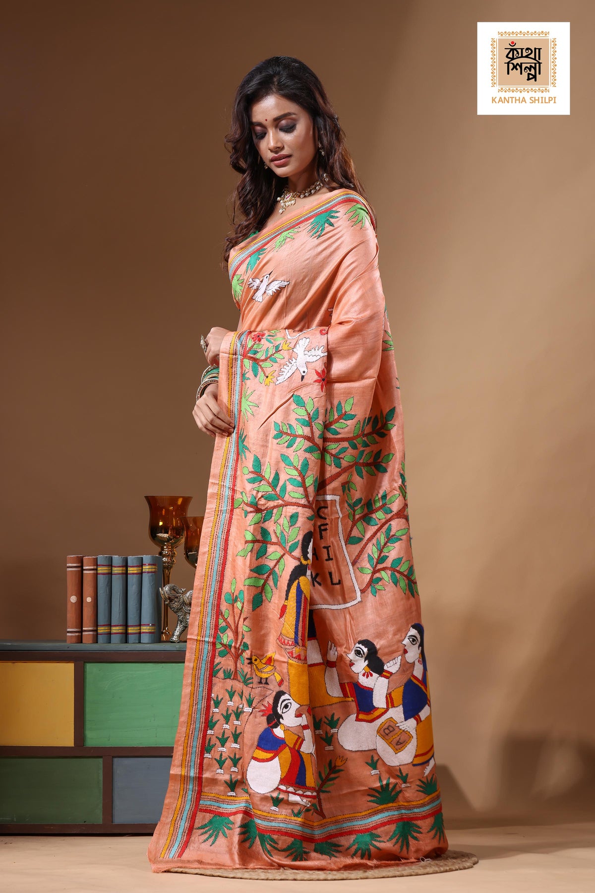Dye Pure Gachi Tussar Kantha Stitch Saree SN2631607