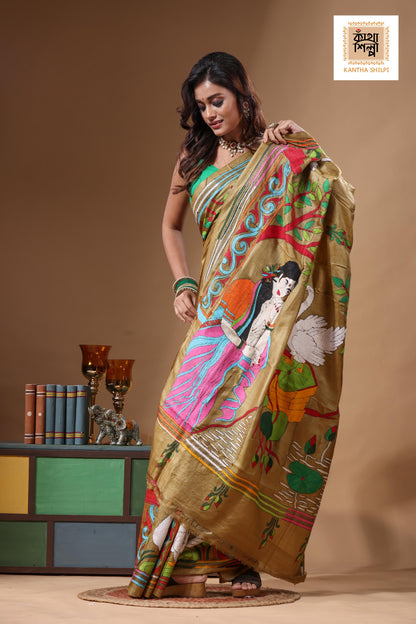 Dye Pure Gachi Tussar Kantha Stitch Saree SN2631613