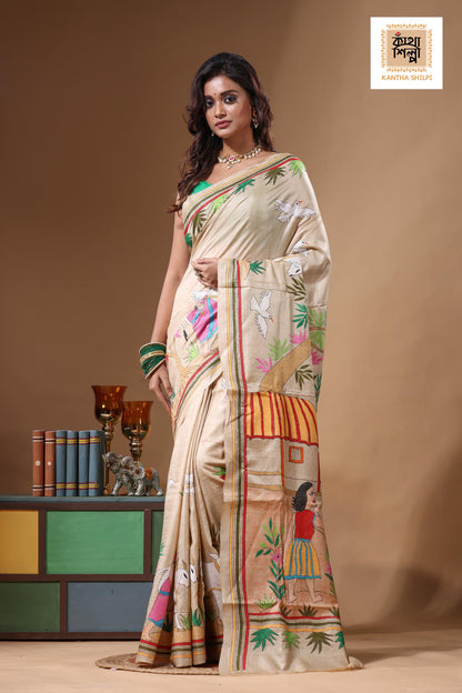 Pure Gachi Tussar Kantha Stitch Saree SN2631619