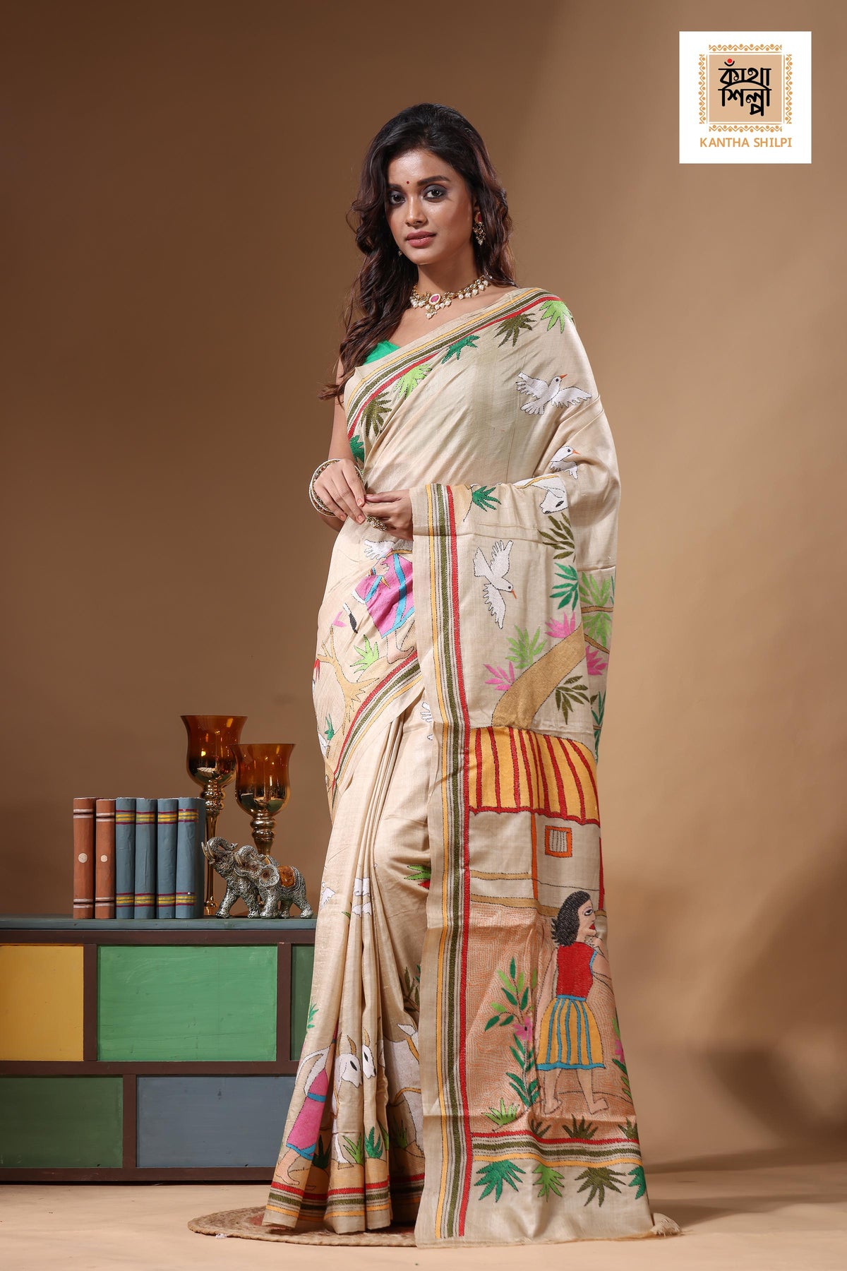 Pure Gachi Tussar Kantha Stitch Saree SN2631619