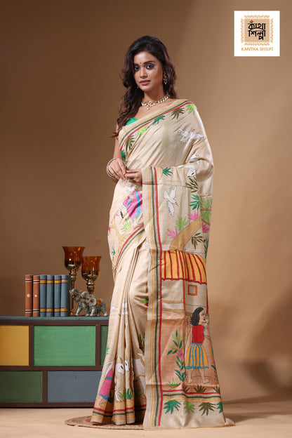 Pure Gachi Tussar Kantha Stitch Saree SN2631619