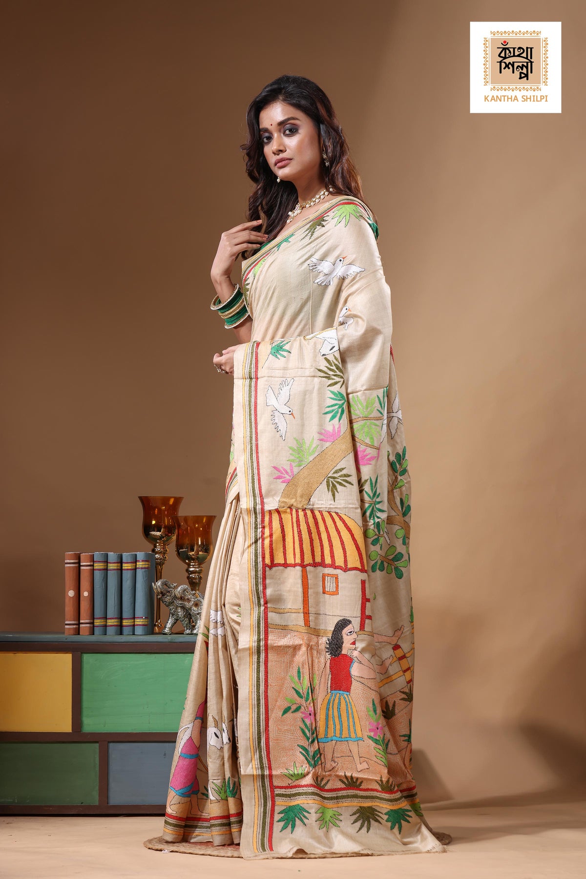 Pure Gachi Tussar Kantha Stitch Saree SN2631619