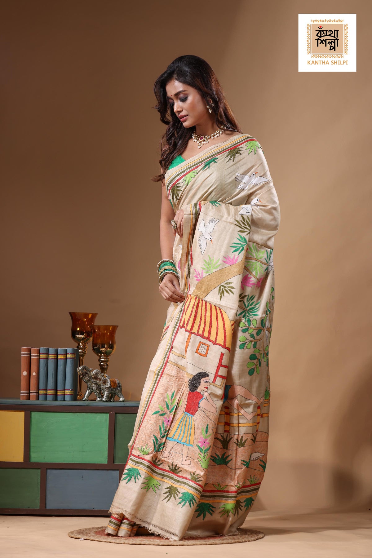 Pure Gachi Tussar Kantha Stitch Saree SN2631619