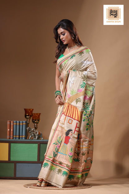 Pure Gachi Tussar Kantha Stitch Saree SN2631619