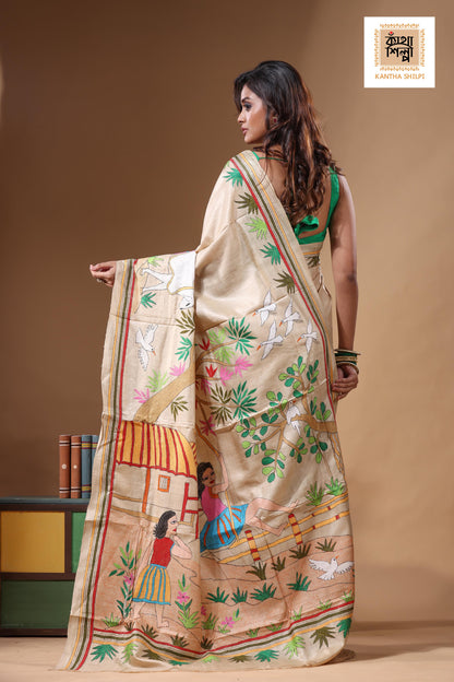 Pure Gachi Tussar Kantha Stitch Saree SN2631619