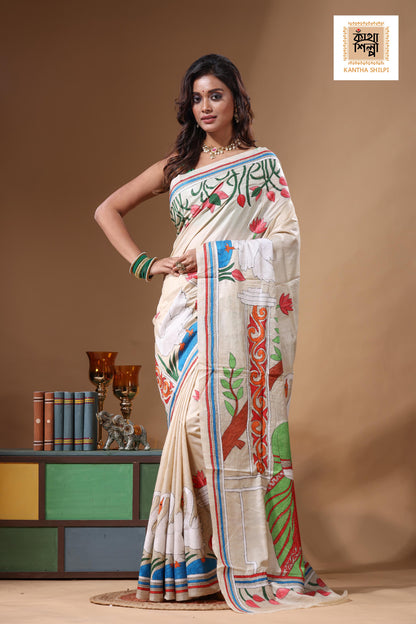 Pure Gachi Tussar Kantha Stitch Saree SN2631631