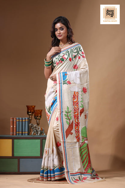 Pure Gachi Tussar Kantha Stitch Saree SN2631631