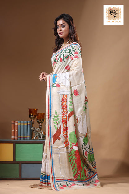 Pure Gachi Tussar Kantha Stitch Saree SN2631631