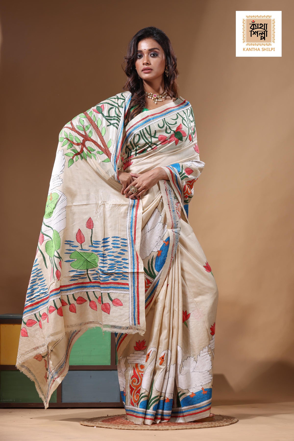 Pure Gachi Tussar Kantha Stitch Saree SN2631631