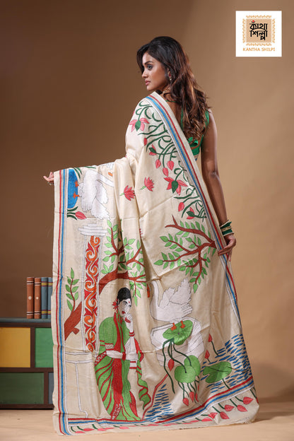 Pure Gachi Tussar Kantha Stitch Saree SN2631631