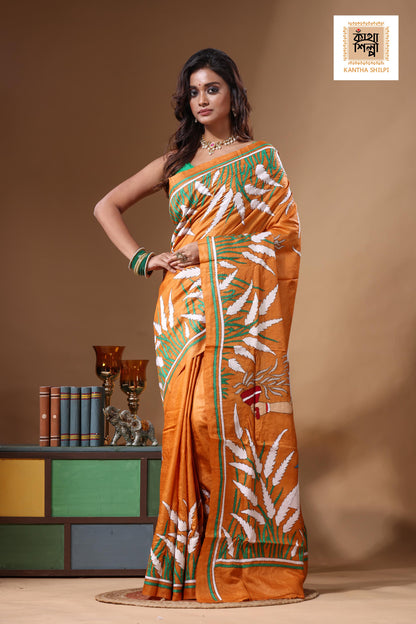 Dye Pure Gachi Tussar Kantha Stitch Saree SN2631638