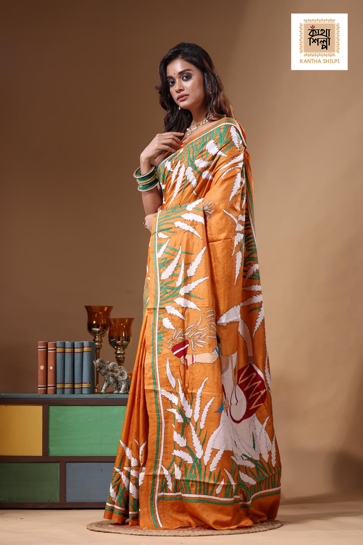 Dye Pure Gachi Tussar Kantha Stitch Saree SN2631638