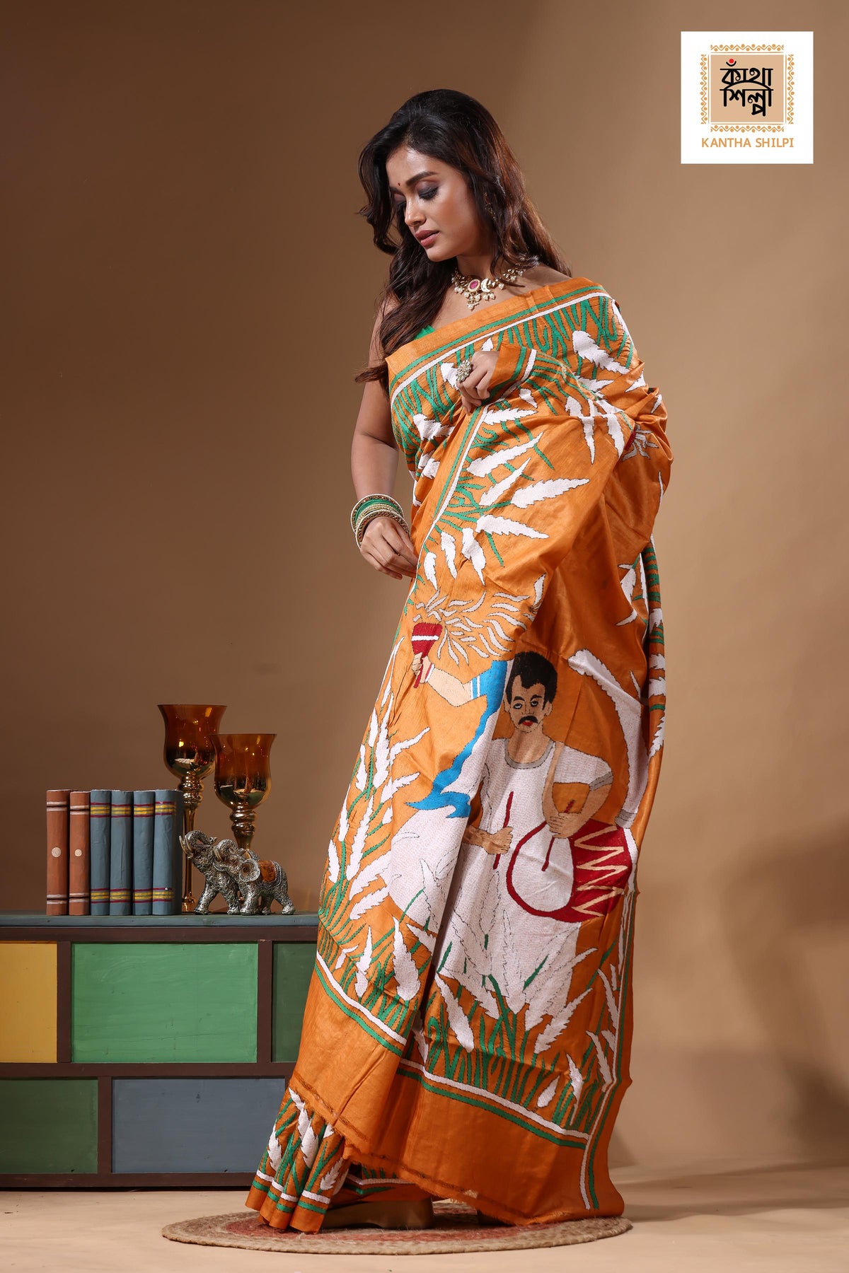 Dye Pure Gachi Tussar Kantha Stitch Saree SN2631638