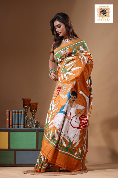 Dye Pure Gachi Tussar Kantha Stitch Saree SN2631638