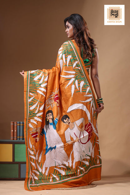Dye Pure Gachi Tussar Kantha Stitch Saree SN2631638