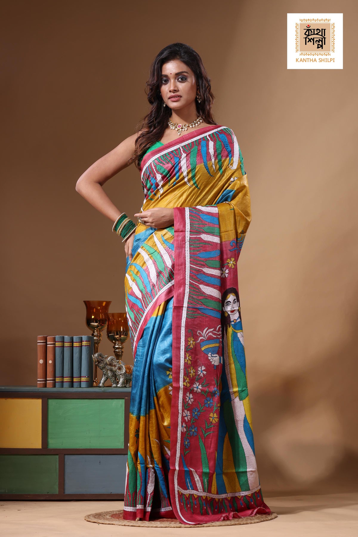 Dye Pure Gachi Tussar Kantha Stitch Saree SN2631650