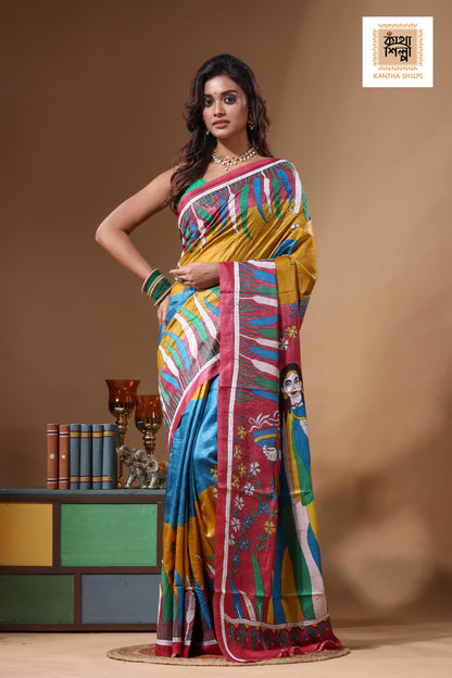 Dye Pure Gachi Tussar Kantha Stitch Saree SN2631650
