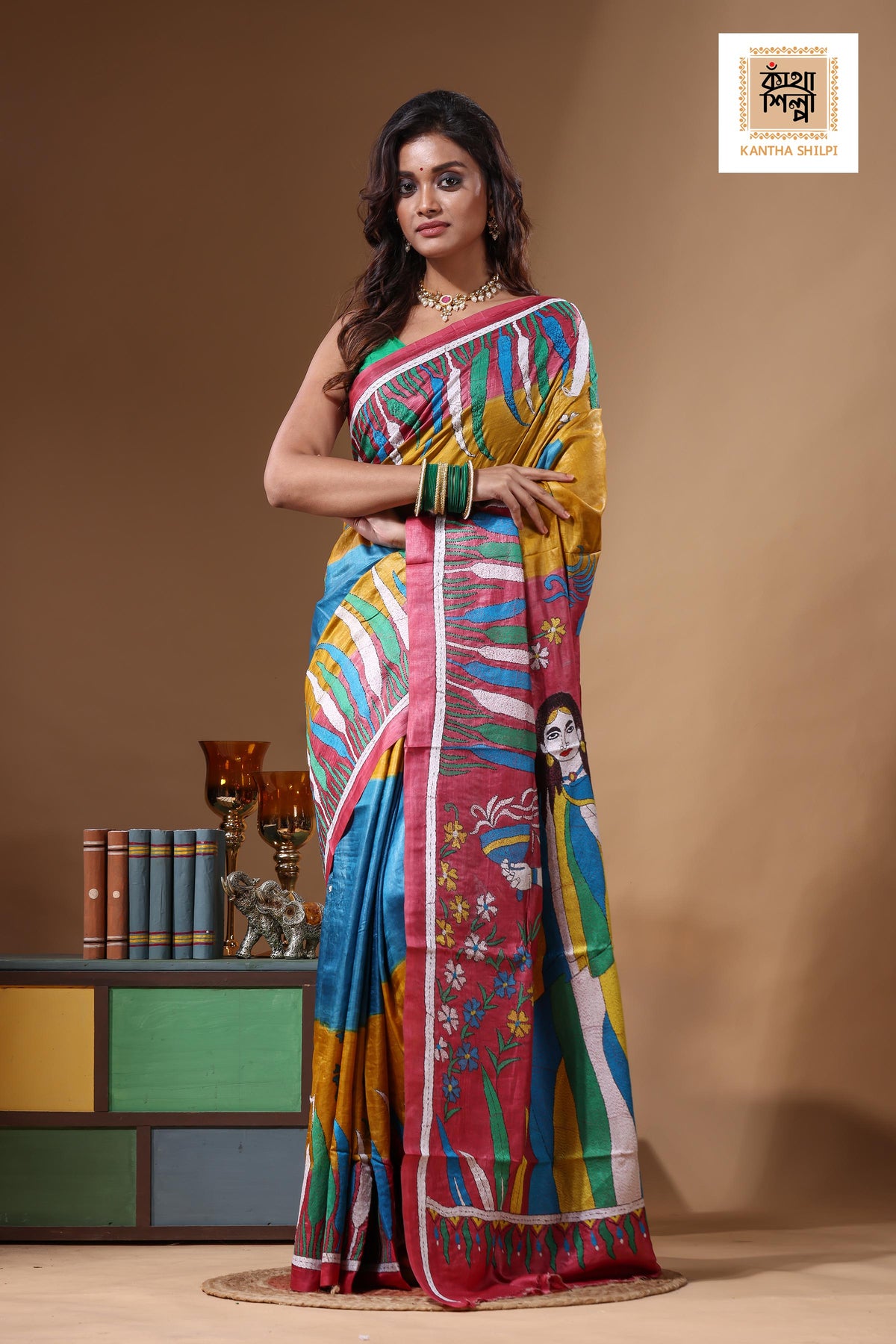 Dye Pure Gachi Tussar Kantha Stitch Saree SN2631650