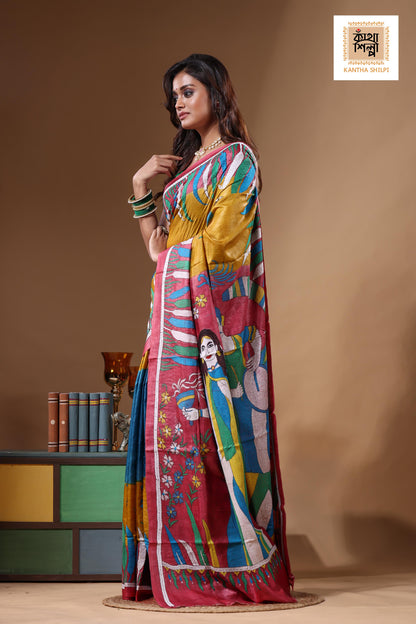 Dye Pure Gachi Tussar Kantha Stitch Saree SN2631650