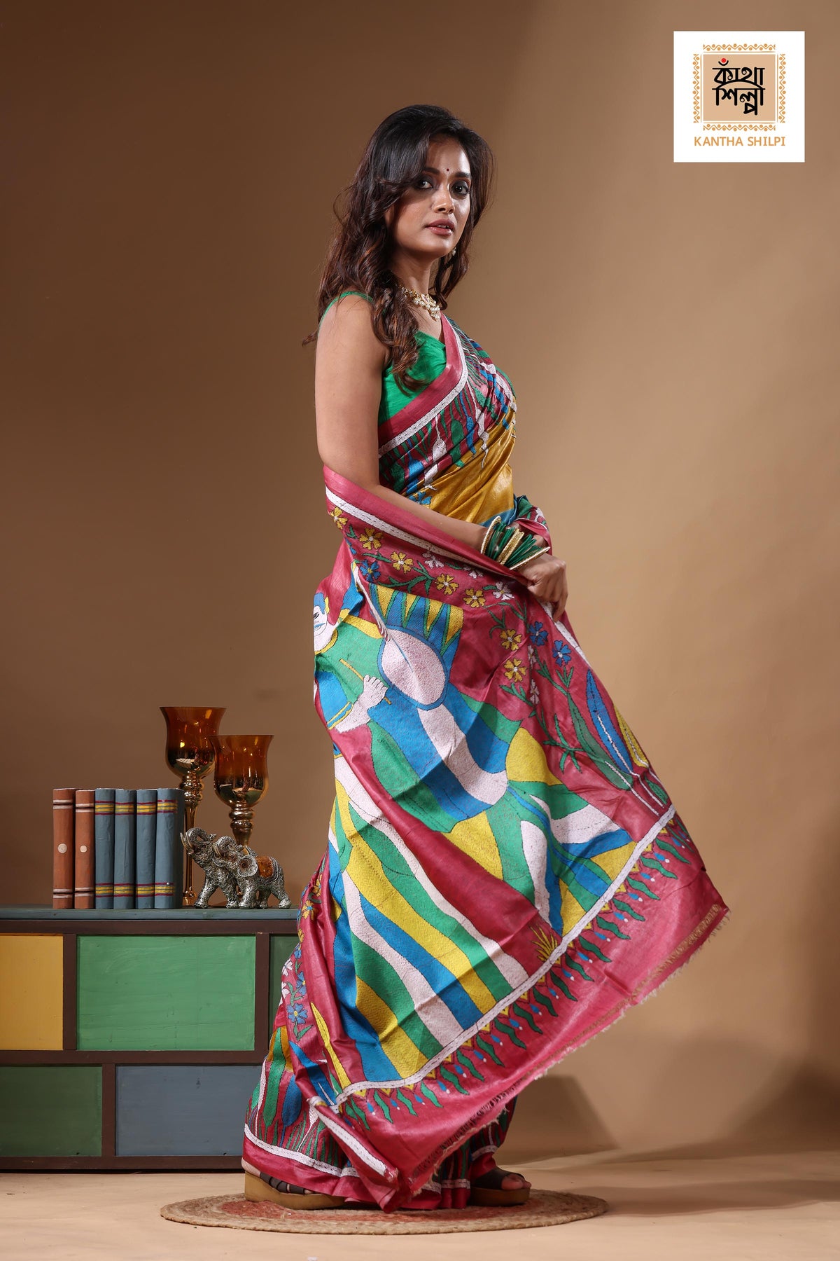 Dye Pure Gachi Tussar Kantha Stitch Saree SN2631650