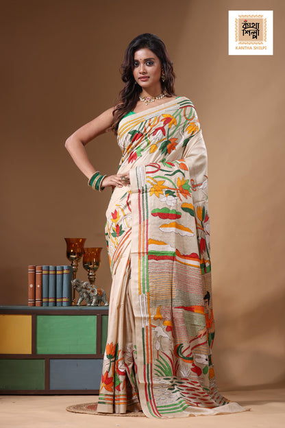 Pure Gachi Tussar Kantha Stitch Saree SN2631656