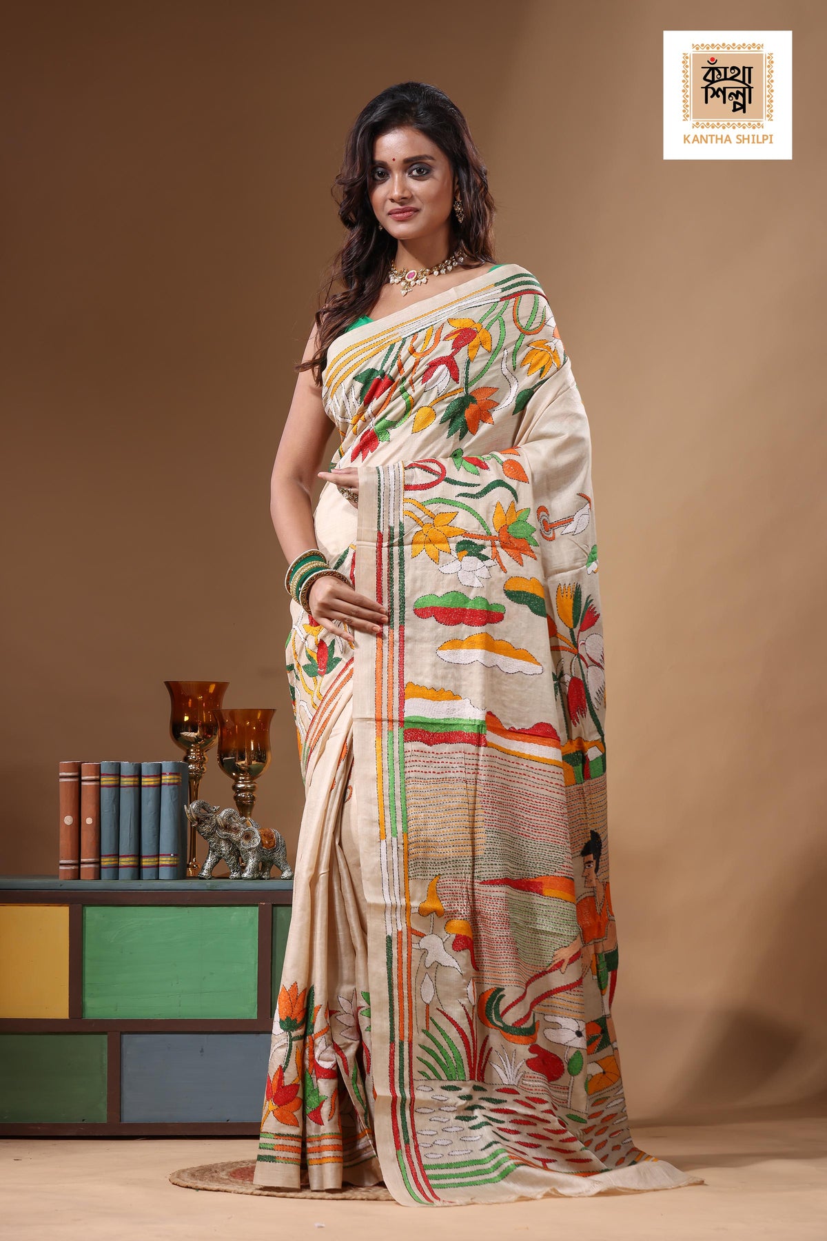 Pure Gachi Tussar Kantha Stitch Saree SN2631656