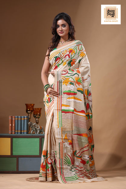 Pure Gachi Tussar Kantha Stitch Saree SN2631656