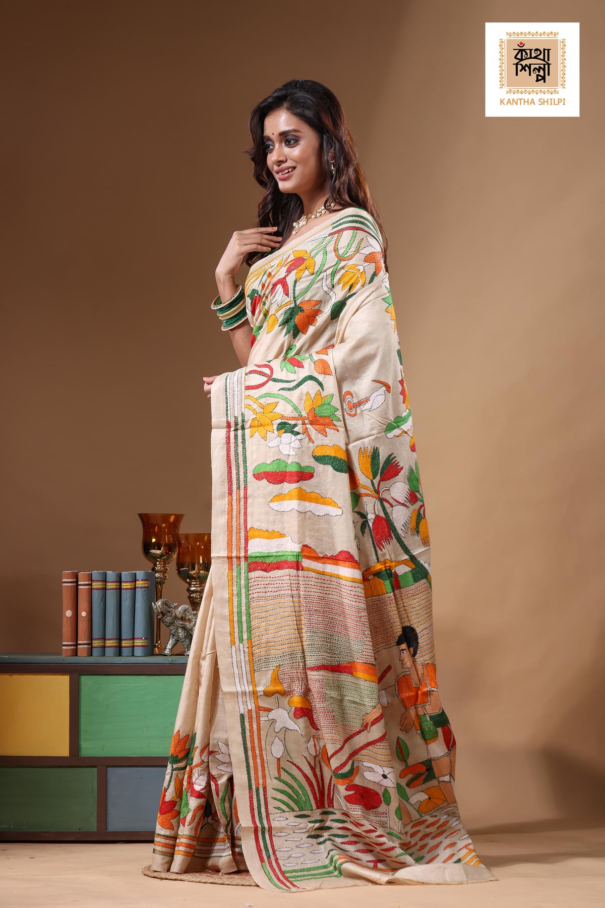 Pure Gachi Tussar Kantha Stitch Saree SN2631656