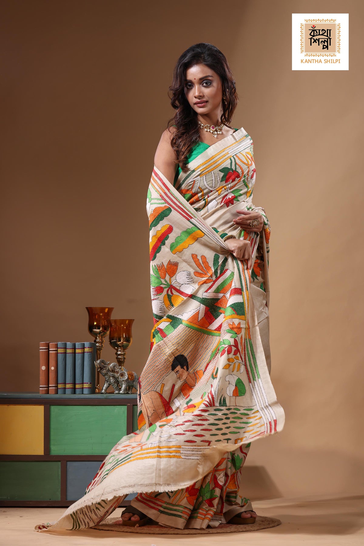 Pure Gachi Tussar Kantha Stitch Saree SN2631656