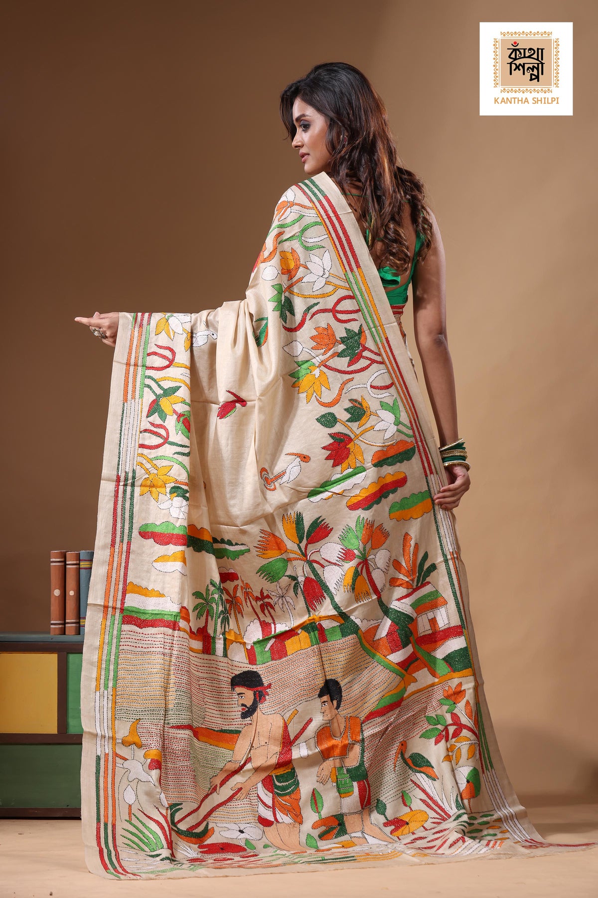 Pure Gachi Tussar Kantha Stitch Saree SN2631656