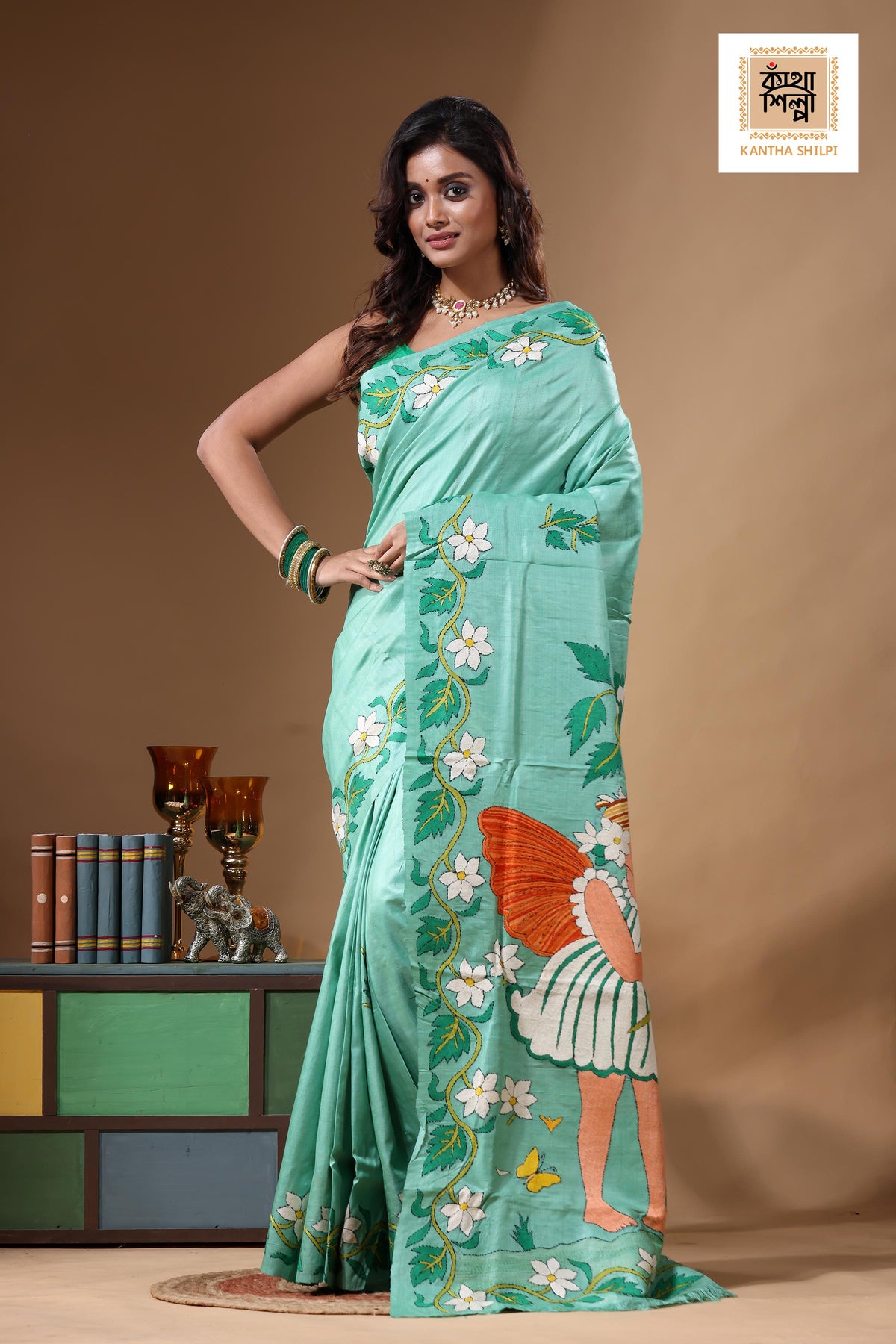 Dye Pure Gachi Tussar Kantha Stitch Saree SN2631686