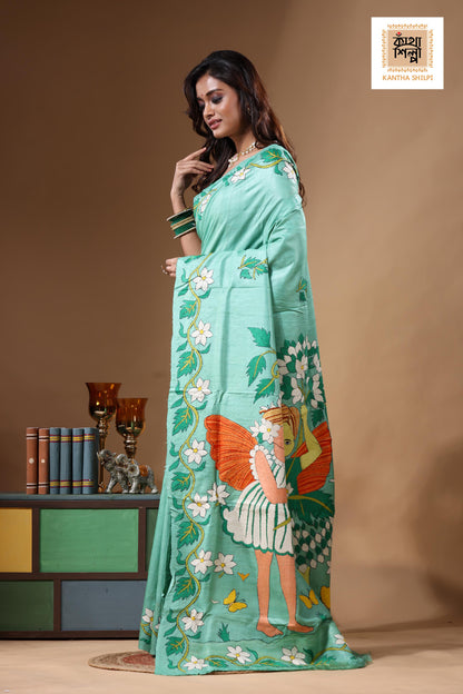 Dye Pure Gachi Tussar Kantha Stitch Saree SN2631686