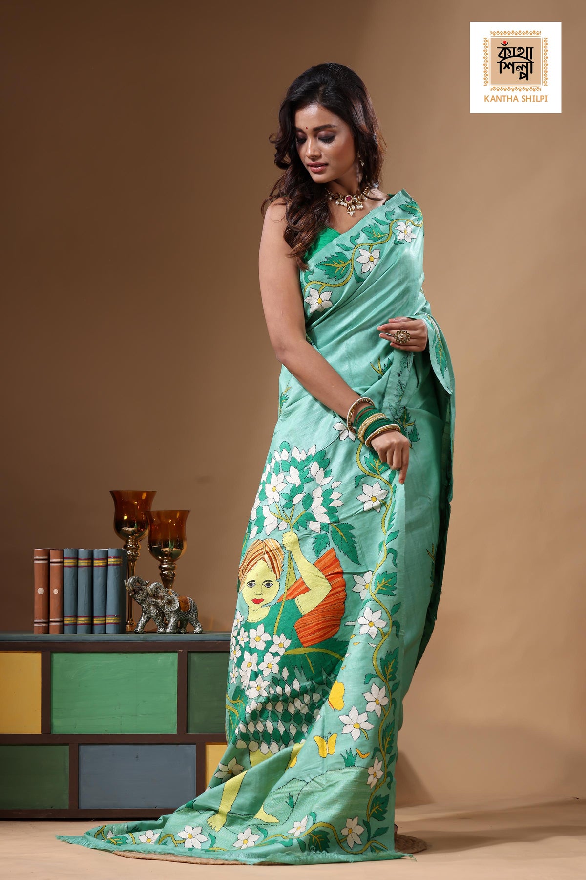 Dye Pure Gachi Tussar Kantha Stitch Saree SN2631686