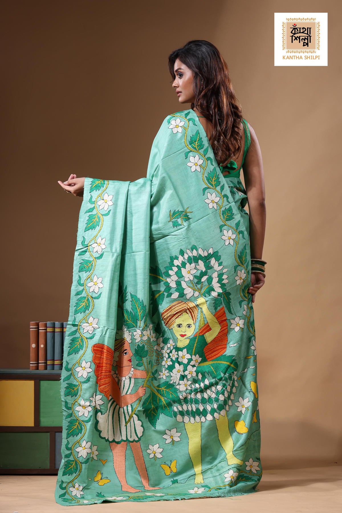 Dye Pure Gachi Tussar Kantha Stitch Saree SN2631686