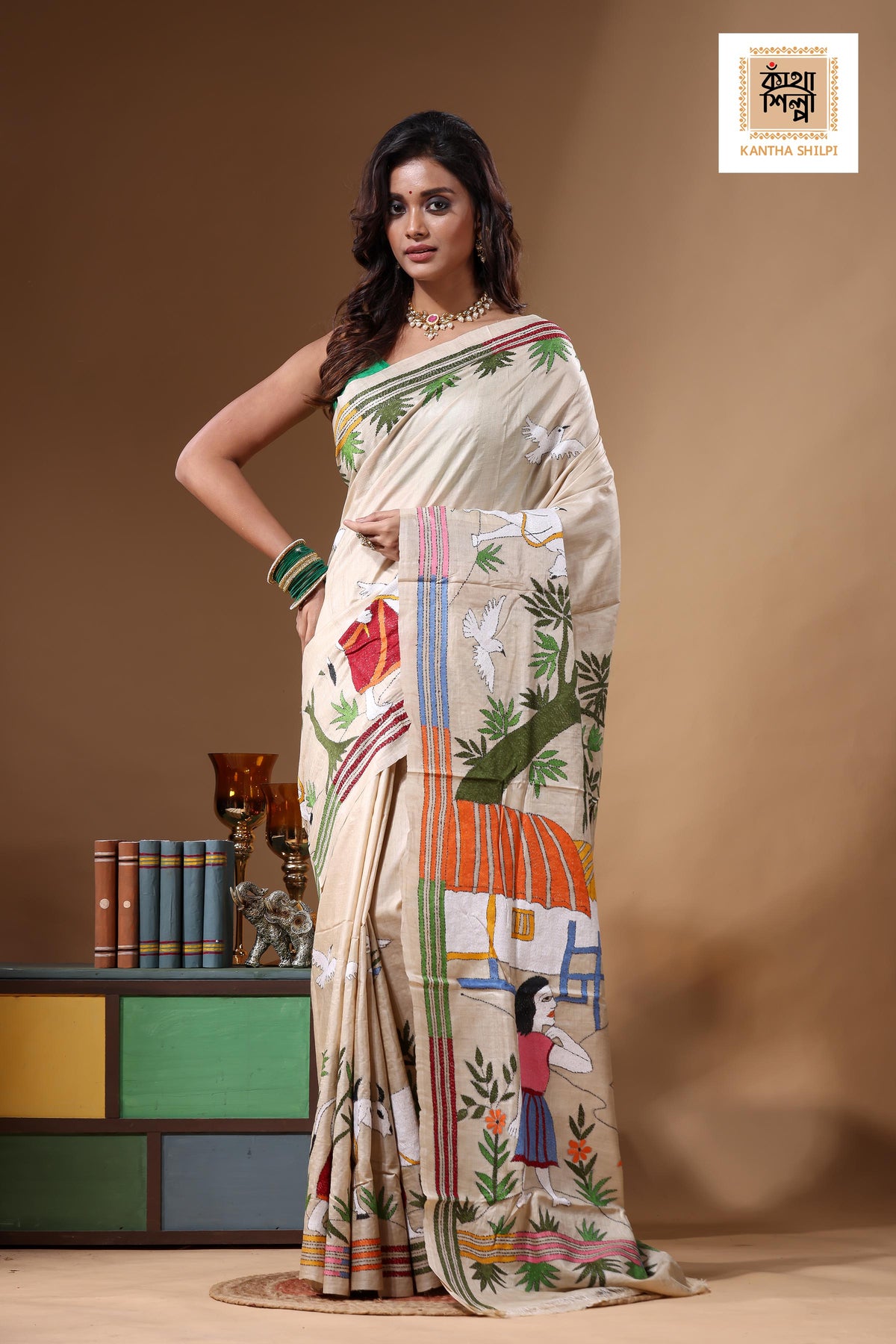 Pure Gachi Tussar Kantha Stitch Saree SN2631692