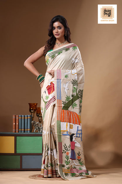 Pure Gachi Tussar Kantha Stitch Saree SN2631692