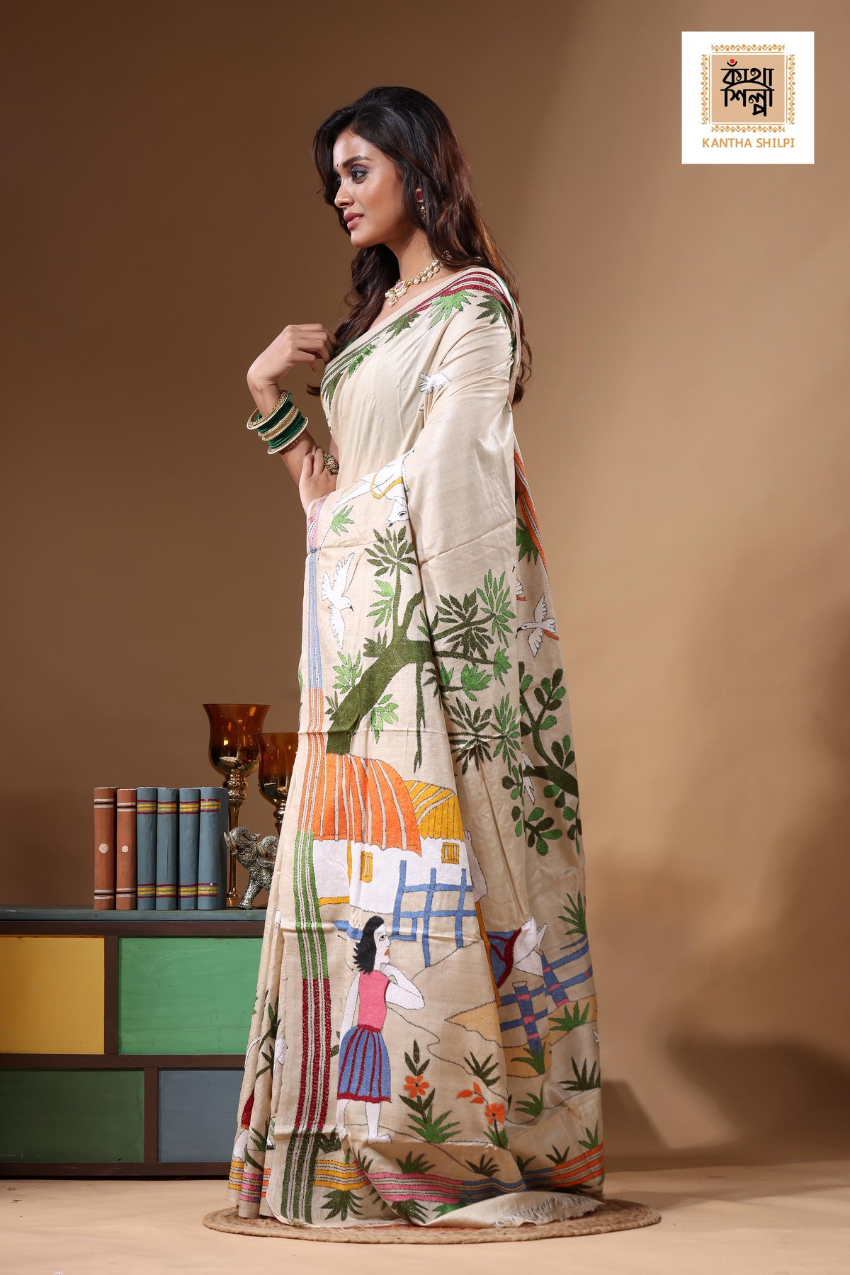 Pure Gachi Tussar Kantha Stitch Saree SN2631692