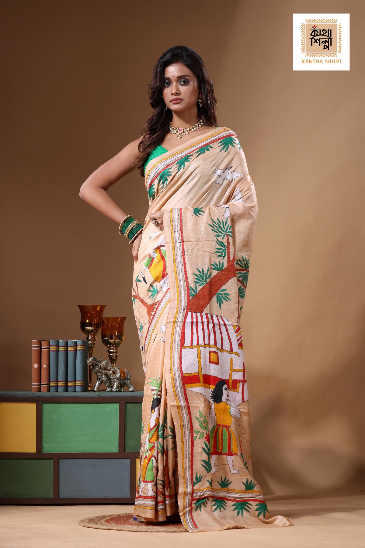 Dye Pure Gachi Tussar Kantha Stitch Saree SN2631704