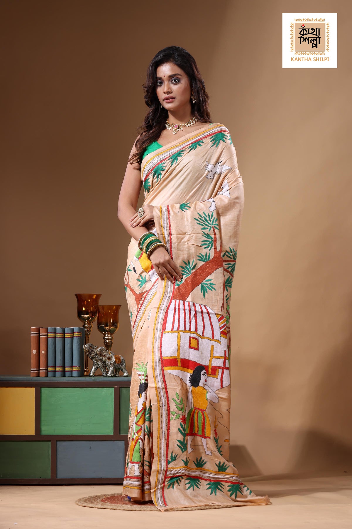 Dye Pure Gachi Tussar Kantha Stitch Saree SN2631704