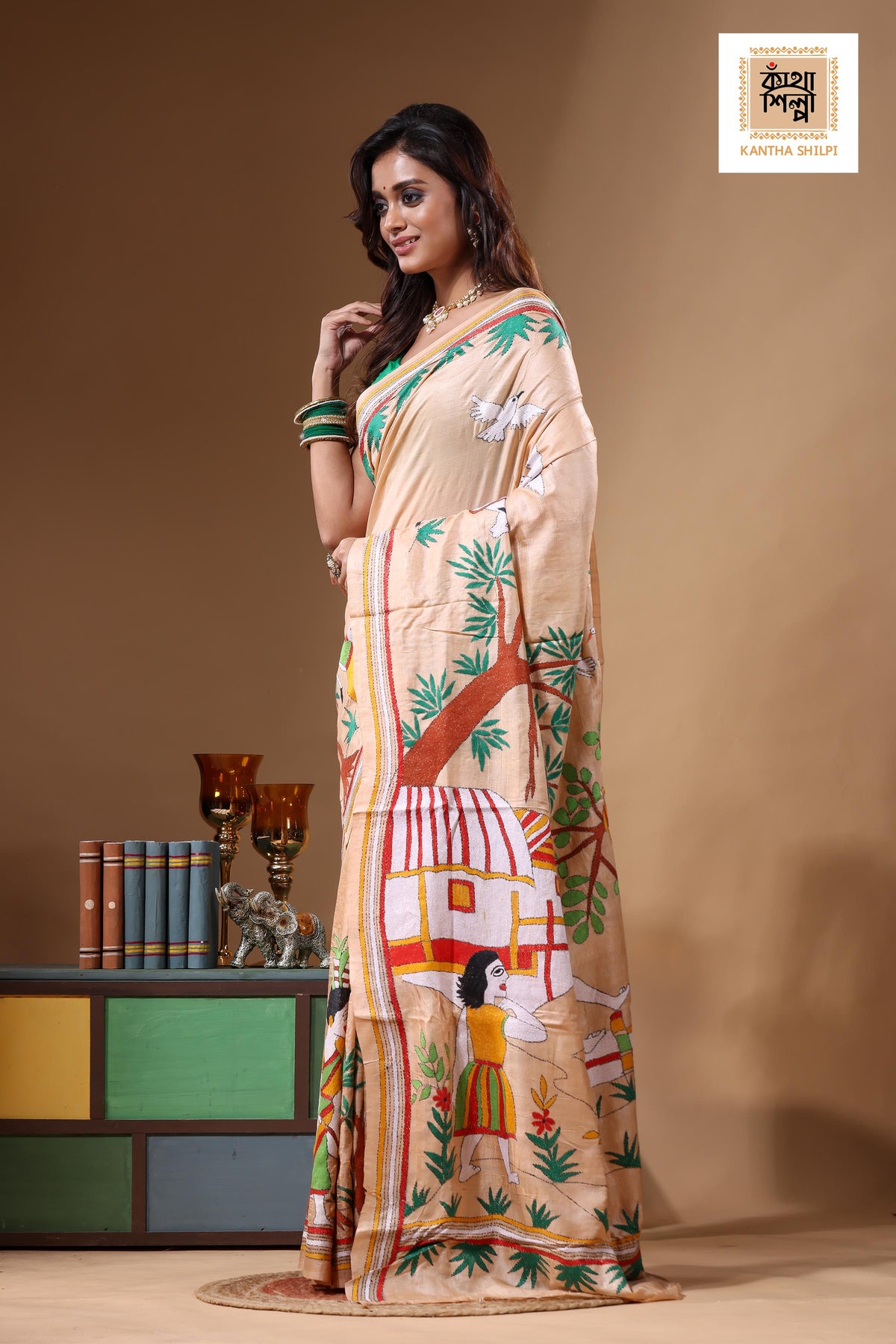 Dye Pure Gachi Tussar Kantha Stitch Saree SN2631704