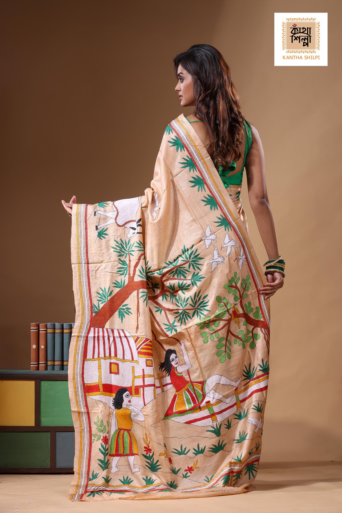 Dye Pure Gachi Tussar Kantha Stitch Saree SN2631704