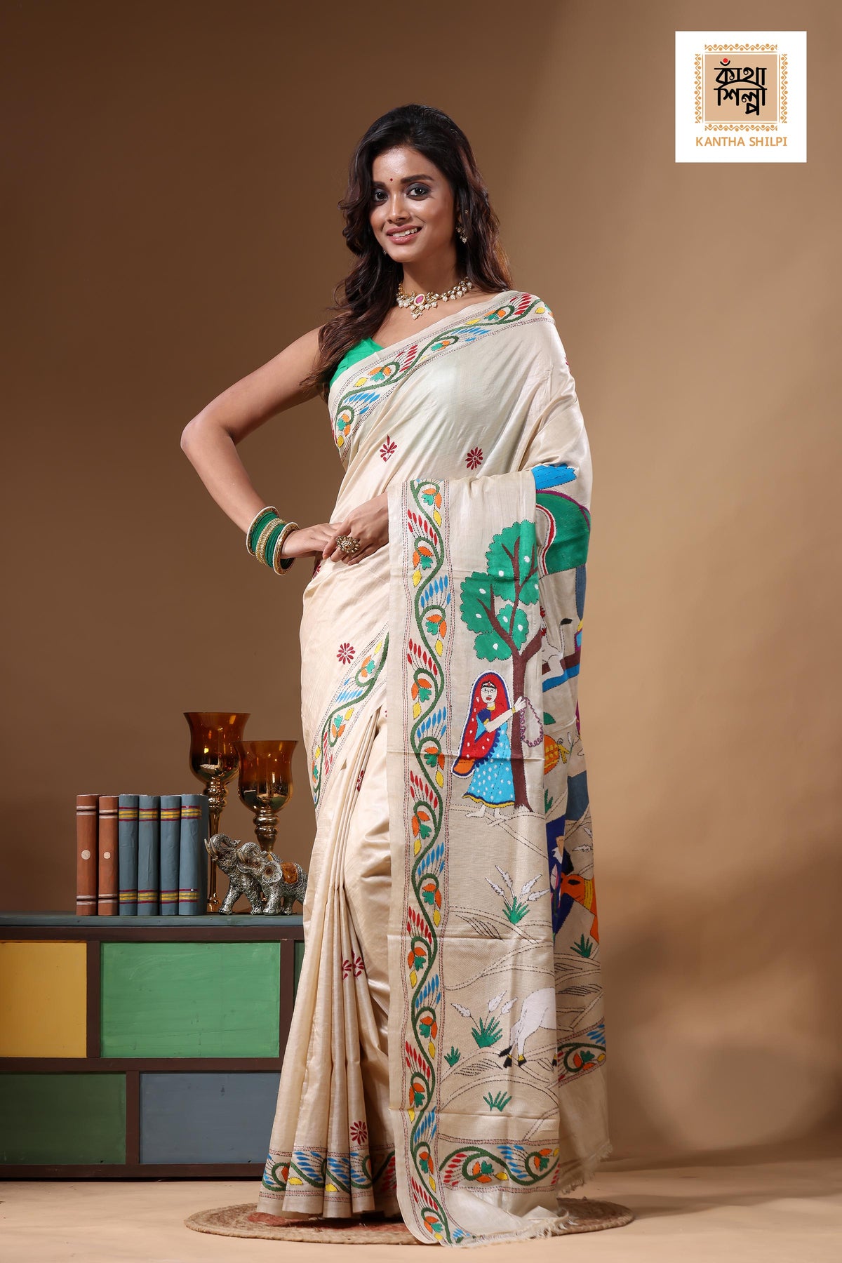 Pure Gachi Tussar Kantha Stitch Saree SN2631710